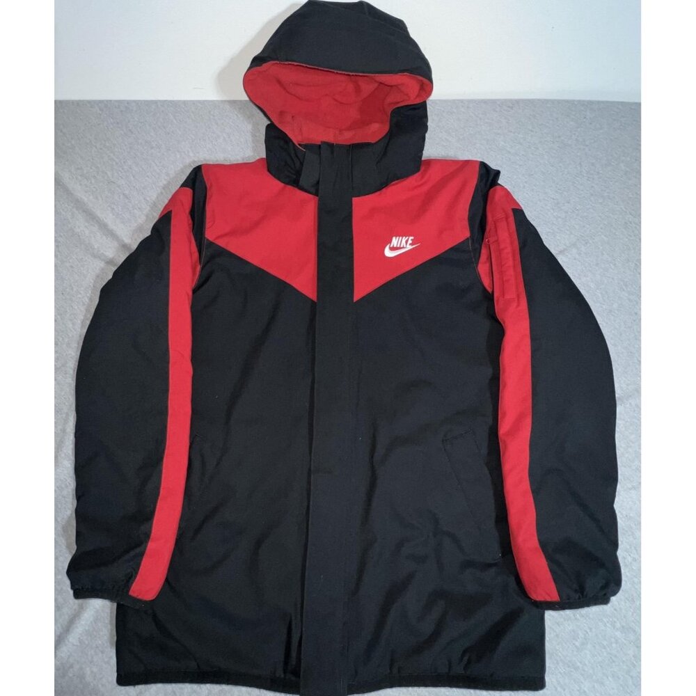 Nike Sportswear Jacket Kids Large Black Red Hooded 3 In 1 Fleece Liner